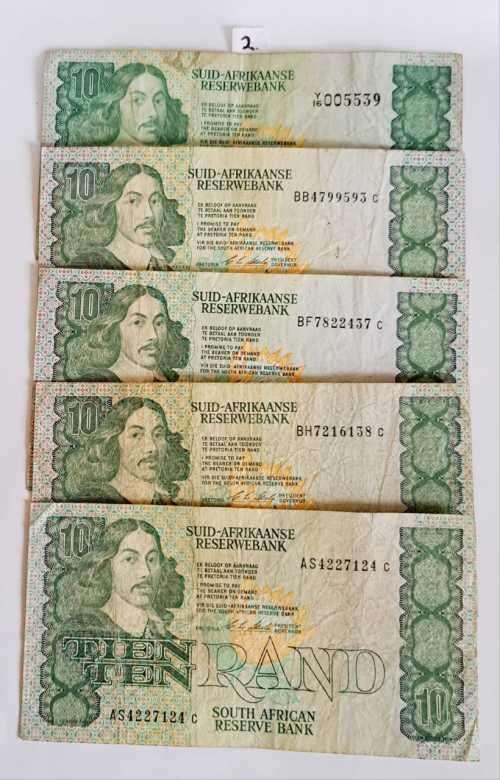 SUID-AFRIKAANSE RESERWEBANK SET OF 5×R10 NOTES