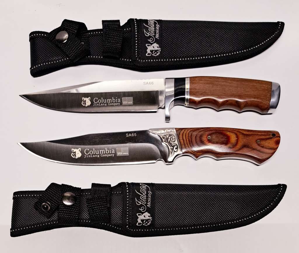 2 COLUMBIA HUNTING KNIVES  STAINLESS STEEL OUTDOOR ** SA65 & SA66 SHEATH** (28CM) NEW???