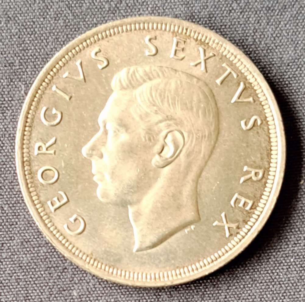 UNION OF S.A GEORGE VI  ( 1936 - 1952. ) LARGE SILVER * 5 SHILLING COIN *( 1948 -1952 ) 28,280 GRAMS