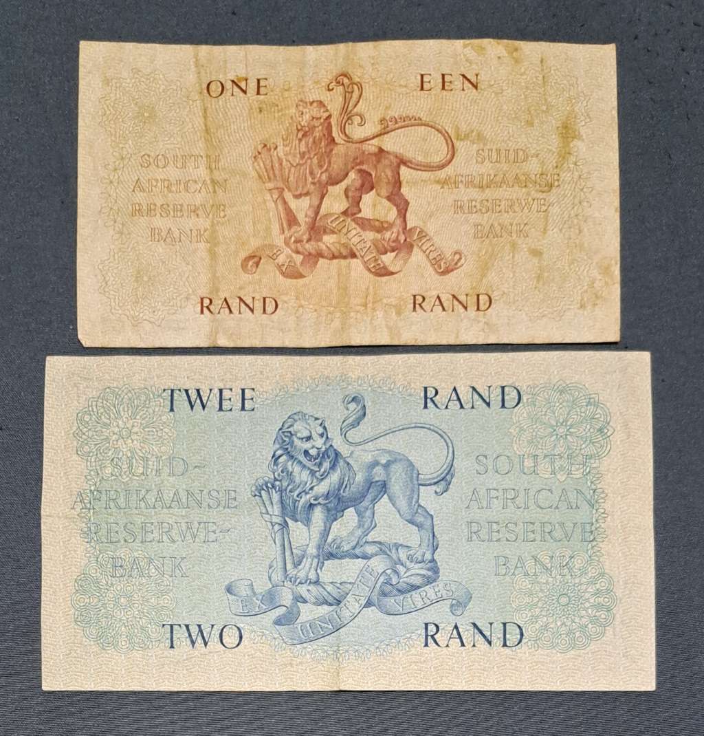 UNION OF SOUTH AFRICA OLD 1 RAND & 2 RAND NOTES.