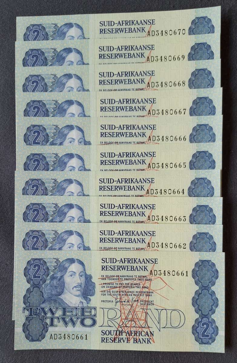 10× G DE KOCK R2 BANKNOTES IN SERIAL NUMBER SEQUENCE **AD** UNC** NEW** & SCARES **