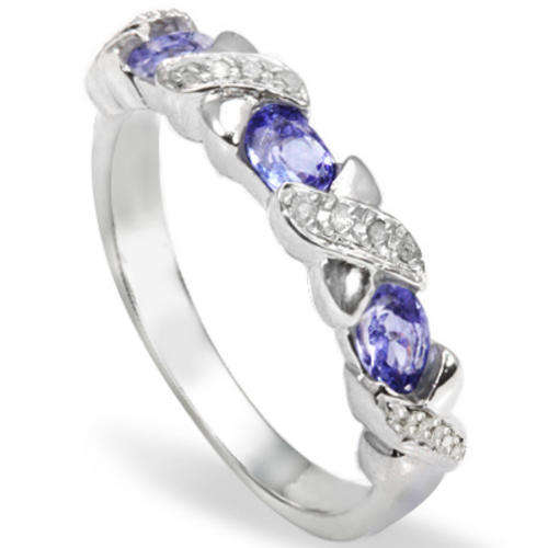 Genuine Tanzanite & Diamond Sterling Silver Ring - CLEARANCE SALE