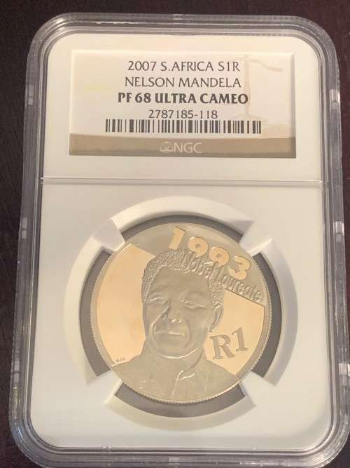 R1 - 2007 South Africa - NGC Graded PF68 Ultra Cameo (Rare Mandela Coin)