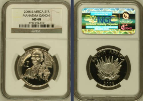 Buy 2008 SILVER R1 -MAHATMA GANDHI. NGC GRADED MS68 S1R