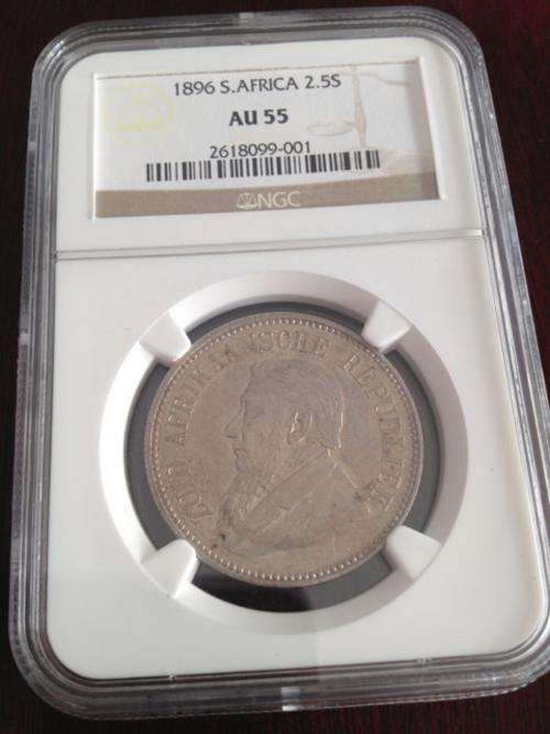 ** NGC Graded ** 1896 ZAR/South Africa 2 1/2 Shillings