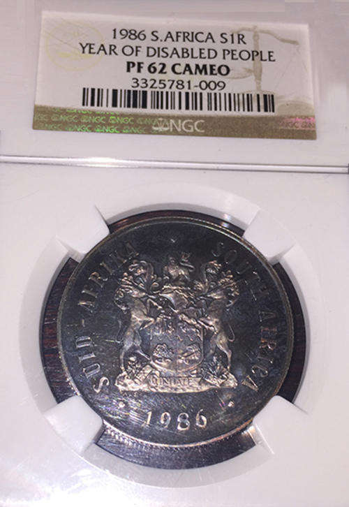 1986 RSA SILVER YEAR OF DISABLED PEOPLE R1 NGC SLABBED PROOF 62