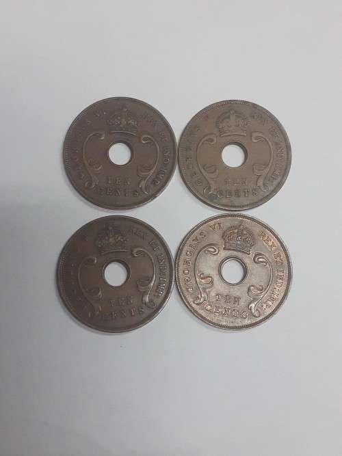 1922,1934,1939,1945 EAST AFRICA TEN CENTS
