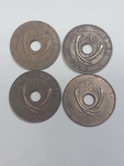 1922,1934,1939,1945 EAST AFRICA TEN CENTS