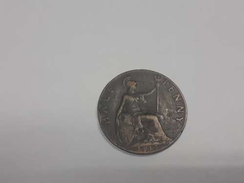 Rare 1917 British HALF PENNY EXCELLENT CONDITION