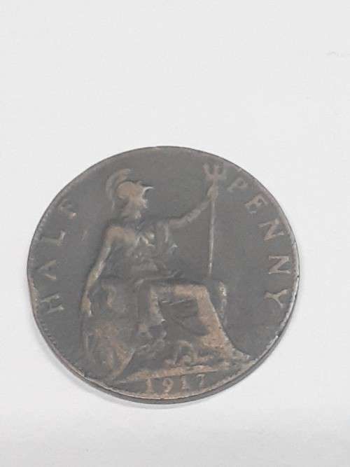 Rare 1917 British HALF PENNY EXCELLENT CONDITION