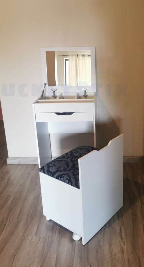 White Compact Dresser Table Chair