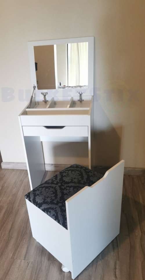 White Compact Dresser Table Chair