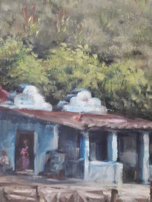 OIL ON CANVAS BY ARTIST MARIETTE PRETORIUS- AAN DIE VOET VAN DIE KATBERG