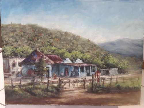 OIL ON CANVAS BY ARTIST MARIETTE PRETORIUS- AAN DIE VOET VAN DIE KATBERG