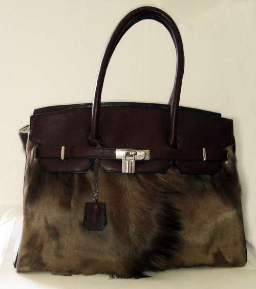 Black Springbok & Leather Handbag