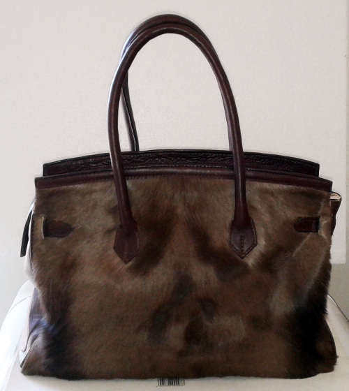 Black Springbok & Leather Handbag