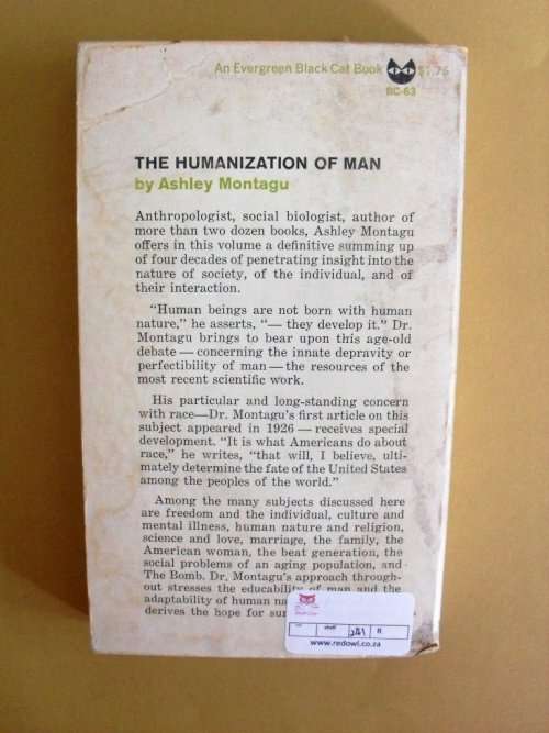 The Humanization of Man, Ashley Montagu [BARGAIN PRICE, REDUCED TO CLEAR]