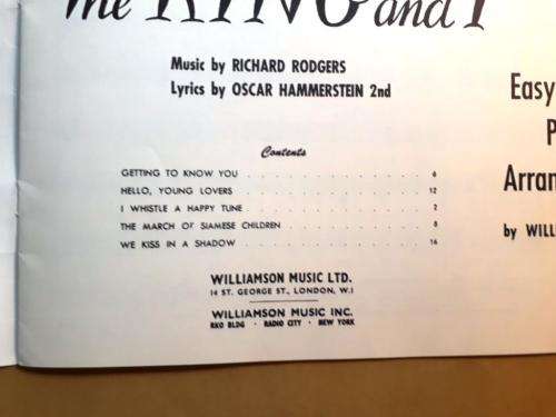 Selections from "The King and I', Rodgers/Hammerstein [arr. for easy piano]
