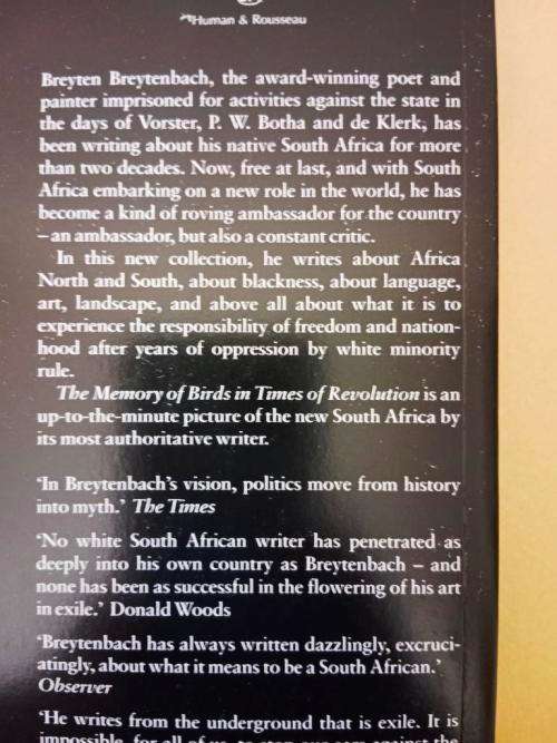 The Memory of Birds in Times of Revolution, Breyten Breytenbach