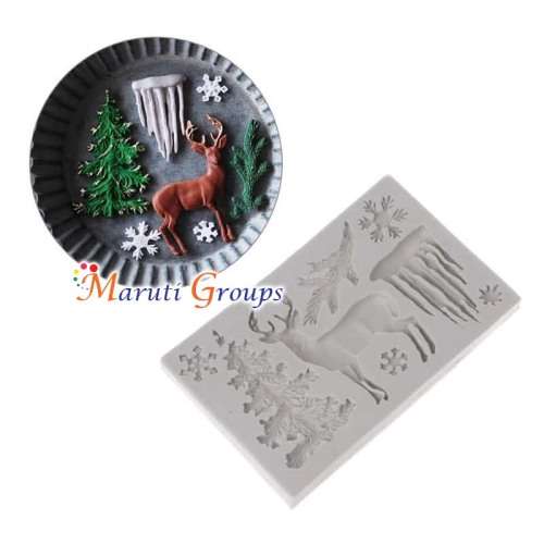 Christmas reindeer snow tree silicone mould