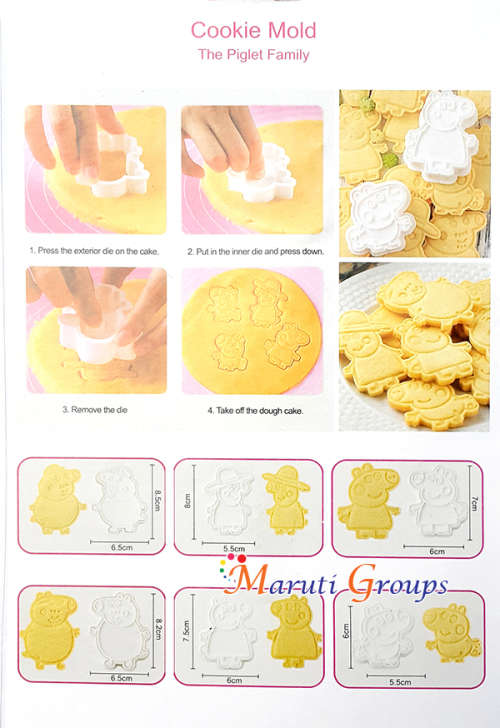 6pc Peppa Pig Cookie Cutter / Plunger cutter