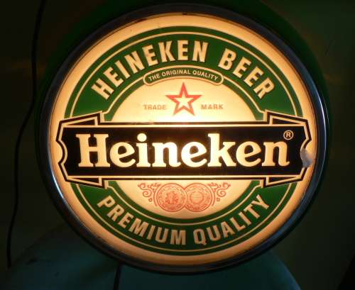 Vintage HEINEKEN plastic bar sign with electrical light, working condition