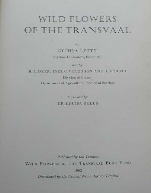 Wild Flowers of the Transvaal by Cythna Letty