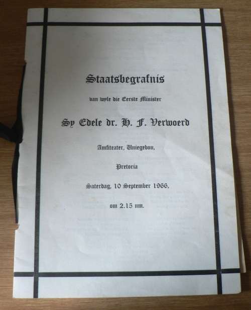 Begrafnisbrief: Staatsbegrafnis van wyle Eerste Minister, sy edele dr. H.F. Verwoerd(skaars)