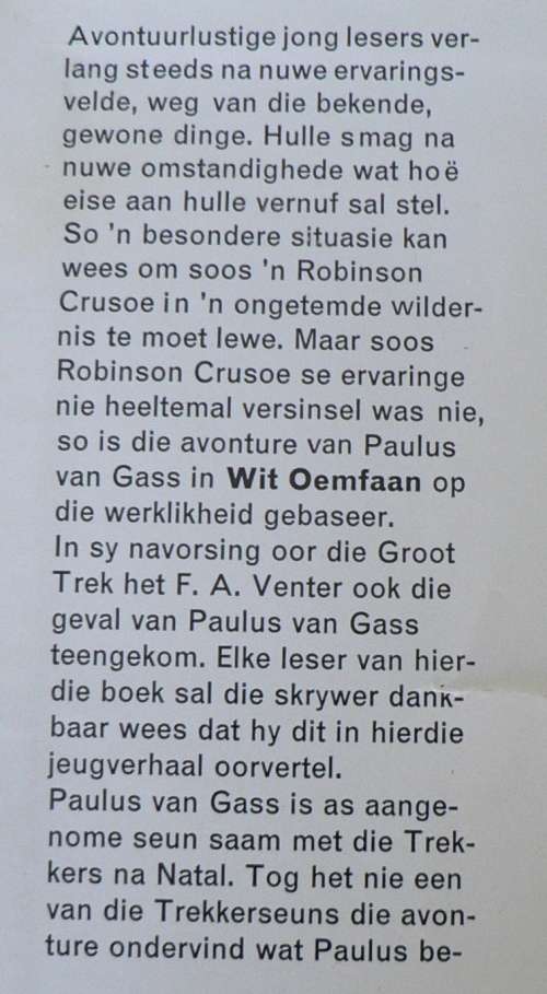 Wit Oemfaan, die avonture van Paulus van Gass deur F.A. Venter