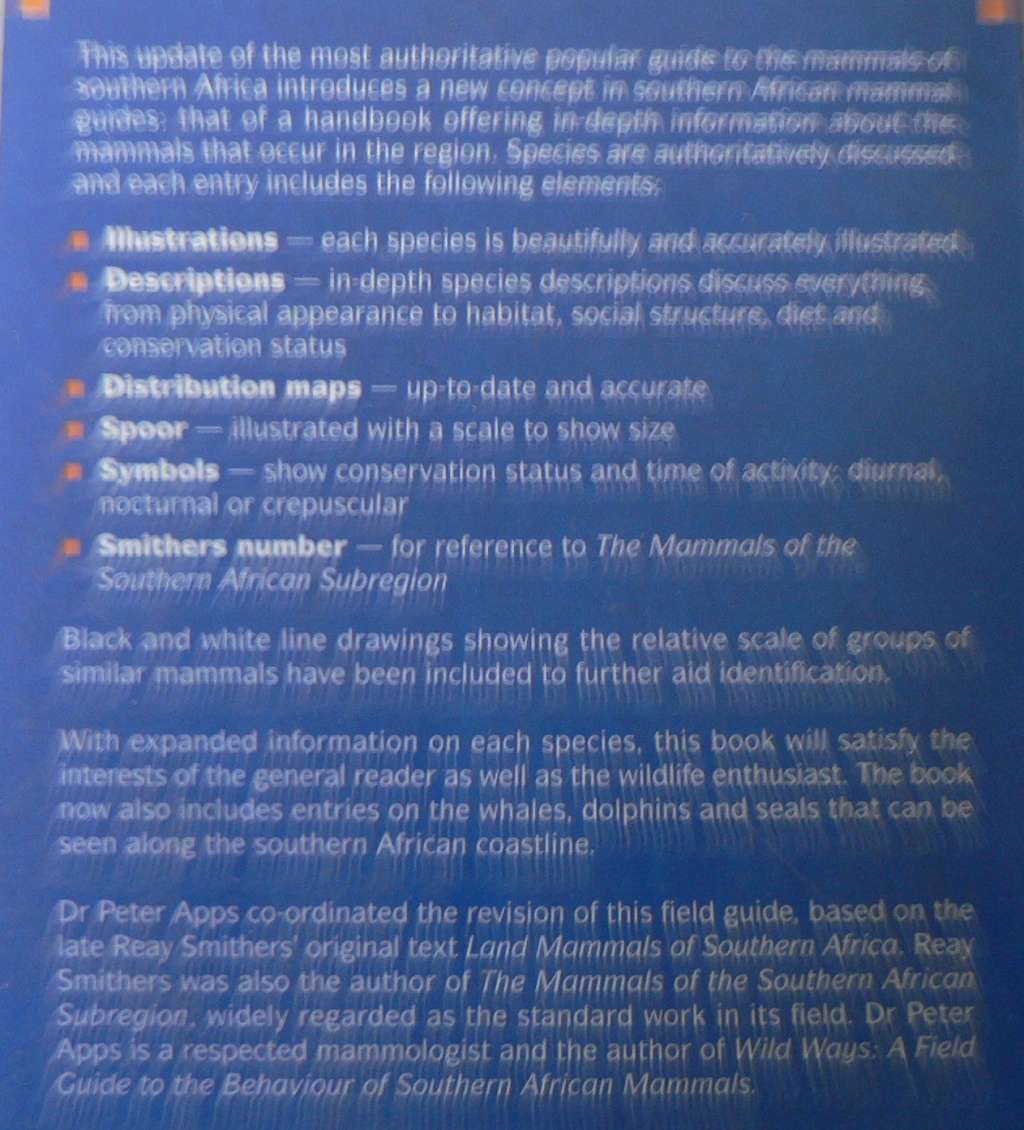 Smither`s Mammals of Southern Africa by Peter Apps