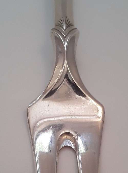 A superb solid silver serving fork by renowned Norwegian silversmith `Magnus Aase`.  23cm / 61.8g