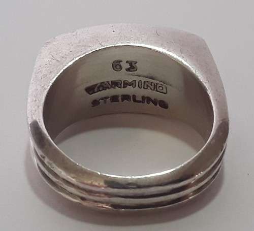 Rare `Poul Warmind` Mid-Century Modernist Sterling Silver and Black Enamel Ring.