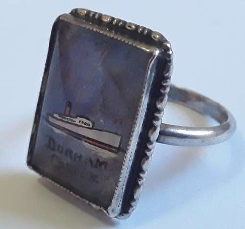 A vintage solid silver and enamel `Durham Castle` ring.