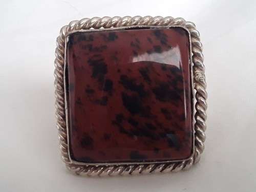 Amazing solid sterling silver ring with large jasper gemstone. Stamped: 925