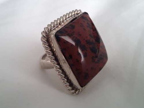 Amazing solid sterling silver ring with large jasper gemstone. Stamped: 925
