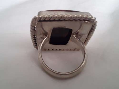 Amazing solid sterling silver ring with large jasper gemstone. Stamped: 925