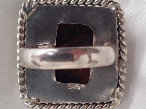 Amazing solid sterling silver ring with large jasper gemstone. Stamped: 925