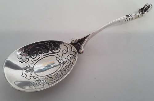 Early Dutch solid silver caddy spoon by Gebruder Niekerk.