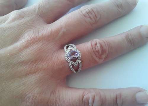 925 sterling silver ring with lilac stone. Size: N1/2 (17.3mm)