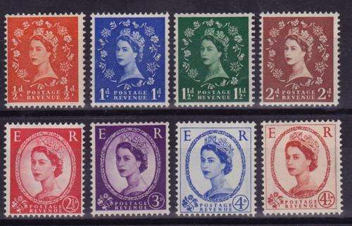SCARCE GB QE II 1958/61 GRAPHITE LINED DEFINITIVE SET OF 8 - WMK MULTIPLE CROWNS - CAT R925