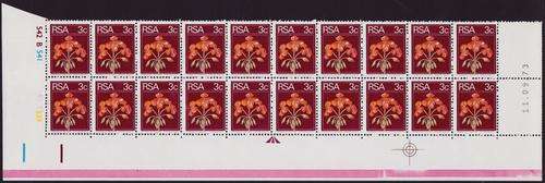 RARE PROVING STRIP OF 20 - 3c DATED 11.09.73 (UNFOLDED) WITH SIGNIFICANT PERF SHIFT