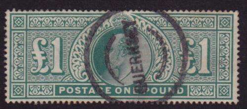 GUERNSEY - VERY FINE USED EDWARDIAN POUND - USED IN GUERNSEY (SCARCE!!!) R9000