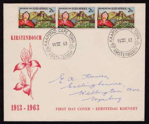 RSA 50TH ANNIV OF KIRSTENBOSCH BOTANICAL GARDENS FDC - STRIP OF 3 STAMPS