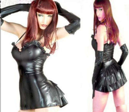 2010 sexy lingerie- leather/pvc costume - pvc skirt-free shipping