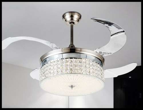 Retracable Blade Ceiling Fan with Chandelier Light