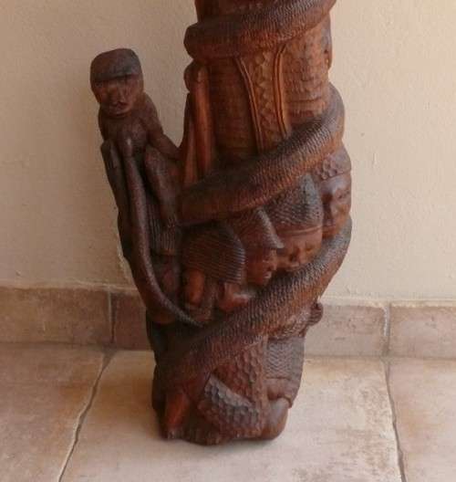 Zulu ethnic art statue carved in a dark hard wood.