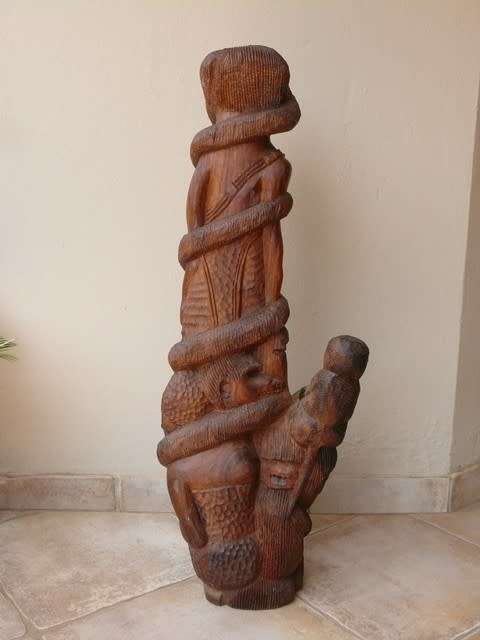 Zulu ethnic art statue carved in a dark hard wood.