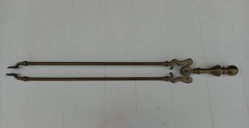 Antique Brass Fireside Companion Set with long decorative handles.