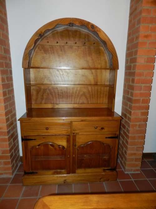 Welsh Dresser cupboard, Oregon pine stained, Solid wooden sideboard.