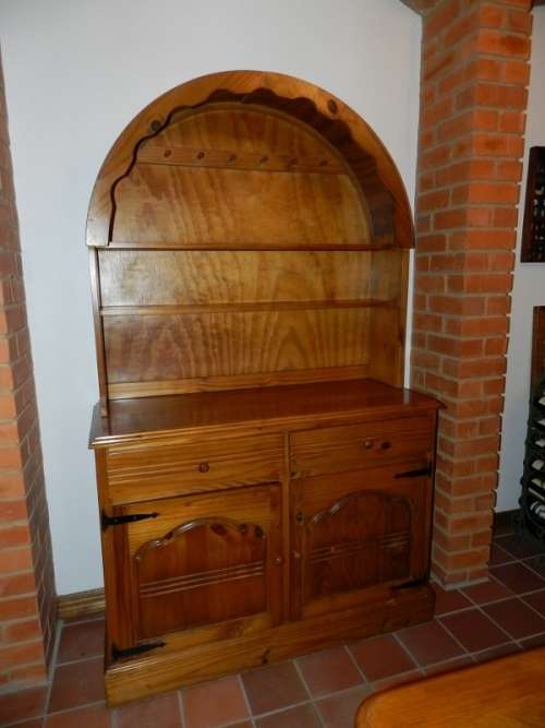 Welsh Dresser cupboard, Oregon pine stained, Solid wooden sideboard.